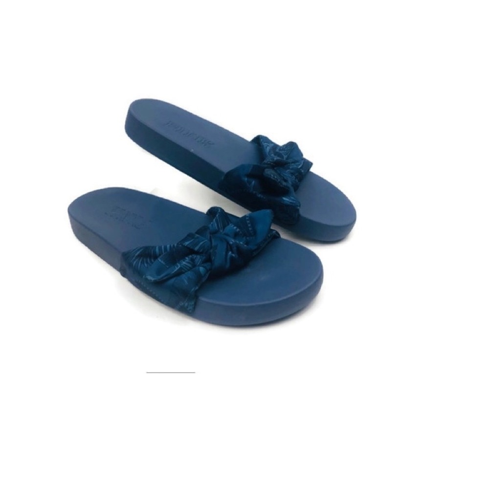 Victoria's Secret Pink Slides Blue Tropical Floral Bow Sandals - 8-9